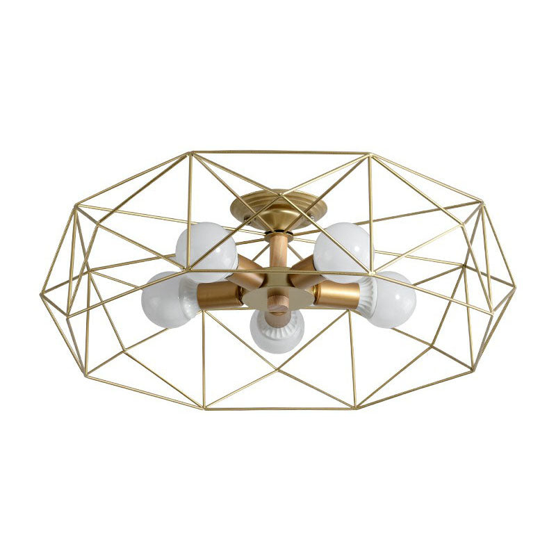 Industrial Fan Cage Semi Flush Mount Iron Flushmount Ceiling Light for Living Room Clearhalo 'Ceiling Lights' 'Close To Ceiling Lights' 'Close to ceiling' 'Semi-flushmount' Lighting' 2241289