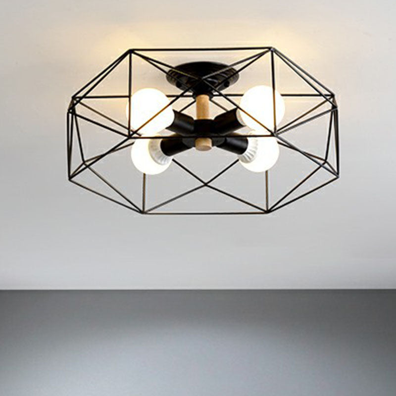 Industrial Fan Cage Semi Flush Mount Iron Flushmount Ceiling Light for Living Room Clearhalo 'Ceiling Lights' 'Close To Ceiling Lights' 'Close to ceiling' 'Semi-flushmount' Lighting' 2241290
