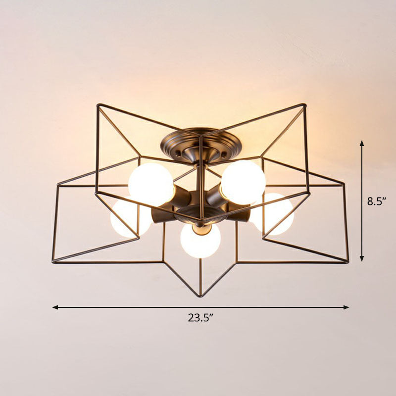 Iron Five-Pointed Star Semi Flush Light Simplicity 5 Bulbs Living Room Flush Ceiling Light Fixture Black Clearhalo 'Ceiling Lights' 'Close To Ceiling Lights' 'Close to ceiling' 'Semi-flushmount' Lighting' 2241314
