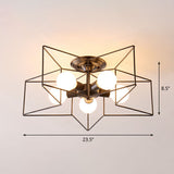 Iron Five-Pointed Star Semi Flush Light Simplicity 5 Bulbs Living Room Flush Ceiling Light Fixture Black Clearhalo 'Ceiling Lights' 'Close To Ceiling Lights' 'Close to ceiling' 'Semi-flushmount' Lighting' 2241314