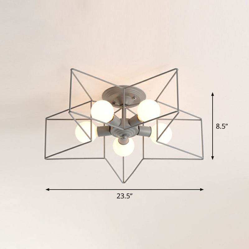 Iron Five-Pointed Star Semi Flush Light Simplicity 5 Bulbs Living Room Flush Ceiling Light Fixture Grey Clearhalo 'Ceiling Lights' 'Close To Ceiling Lights' 'Close to ceiling' 'Semi-flushmount' Lighting' 2241315