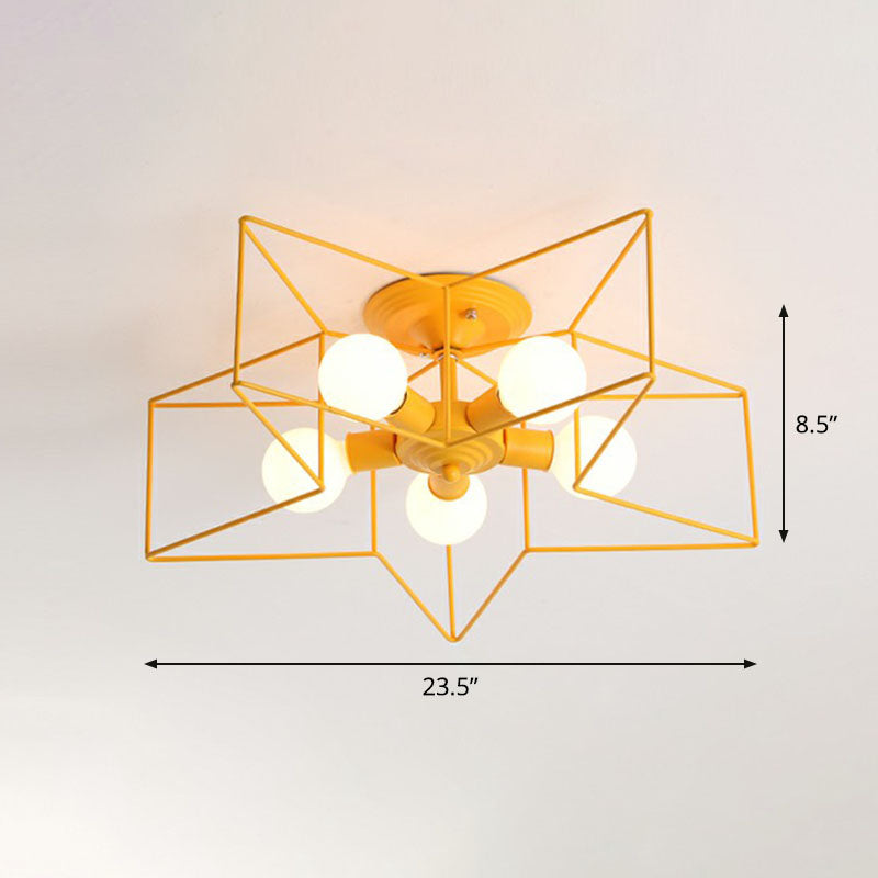 Iron Five-Pointed Star Semi Flush Light Simplicity 5 Bulbs Living Room Flush Ceiling Light Fixture Yellow Clearhalo 'Ceiling Lights' 'Close To Ceiling Lights' 'Close to ceiling' 'Semi-flushmount' Lighting' 2241316
