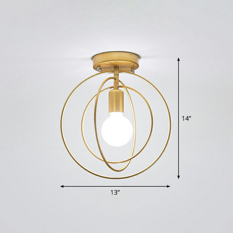 1-Light Semi Flush Mount Lighting Retro Style Geometric Iron Flush Mount Fixture for Corridor Gold Round Clearhalo 'Ceiling Lights' 'Close To Ceiling Lights' 'Close to ceiling' 'Semi-flushmount' Lighting' 2241323