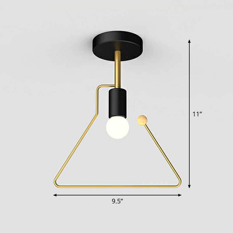 Geometrical Metallic Semi Flush Ceiling Light Vintage 1-Light Corridor Flush Mount Lighting Fixture Black Trapezoid Clearhalo 'Ceiling Lights' 'Close To Ceiling Lights' 'Close to ceiling' 'Semi-flushmount' Lighting' 2241337