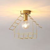 Metallic House Shaped Semi Flush Light Simplicity Single Corridor Flush Ceiling Light Fixture in Gold Clearhalo 'Ceiling Lights' 'Close To Ceiling Lights' 'Close to ceiling' 'Semi-flushmount' Lighting' 2241350