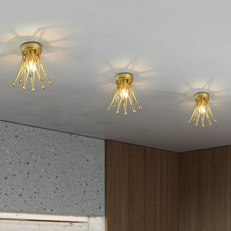 Single-Bulb Semi Flush Mount Lighting Retro Style Crown Iron Flush Mount Fixture in Gold for Corridor Clearhalo 'Ceiling Lights' 'Close To Ceiling Lights' 'Close to ceiling' 'Semi-flushmount' Lighting' 2241351