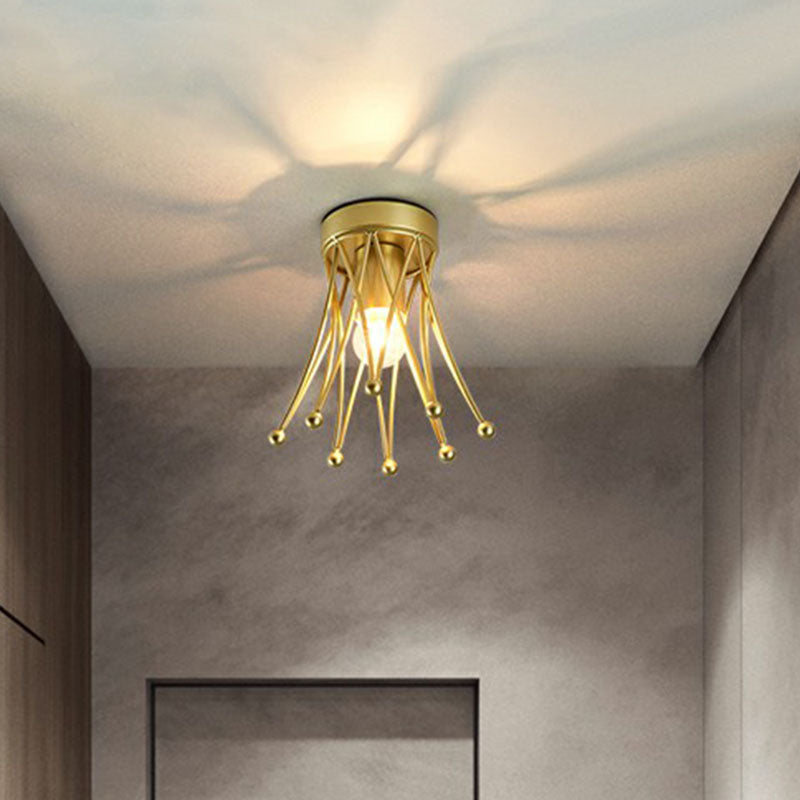 Single-Bulb Semi Flush Mount Lighting Retro Style Crown Iron Flush Mount Fixture in Gold for Corridor Clearhalo 'Ceiling Lights' 'Close To Ceiling Lights' 'Close to ceiling' 'Semi-flushmount' Lighting' 2241353