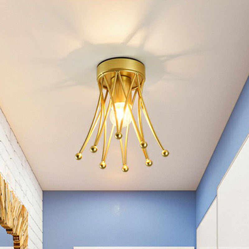 Single-Bulb Semi Flush Mount Lighting Retro Style Crown Iron Flush Mount Fixture in Gold for Corridor Clearhalo 'Ceiling Lights' 'Close To Ceiling Lights' 'Close to ceiling' 'Semi-flushmount' Lighting' 2241354