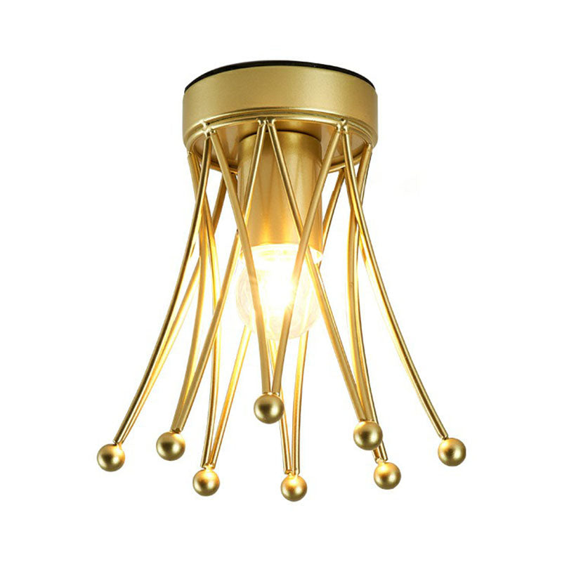 Single-Bulb Semi Flush Mount Lighting Retro Style Crown Iron Flush Mount Fixture in Gold for Corridor Clearhalo 'Ceiling Lights' 'Close To Ceiling Lights' 'Close to ceiling' 'Semi-flushmount' Lighting' 2241356