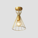 Vintage Hourglass Semi Flush Ceiling Light Single-Bulb Metal Flush Mount Lighting Fixture in Gold Clearhalo 'Ceiling Lights' 'Close To Ceiling Lights' 'Close to ceiling' 'Semi-flushmount' Lighting' 2241361