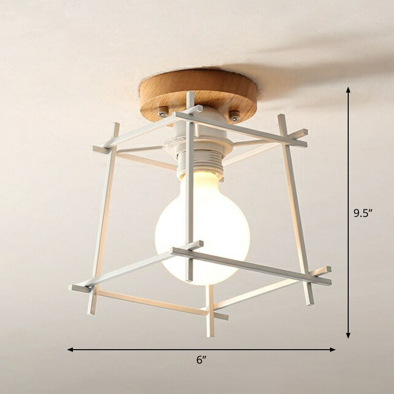 Geometrical Iron Semi Flush Mount Industrial Single-Bulb Entryway Flushmount Ceiling Light White Square Plate Clearhalo 'Ceiling Lights' 'Close To Ceiling Lights' 'Close to ceiling' 'Semi-flushmount' Lighting' 2241363