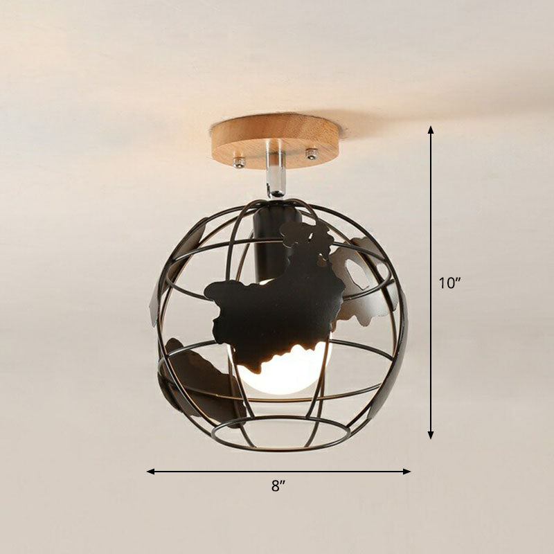 Geometrical Iron Semi Flush Mount Industrial Single-Bulb Entryway Flushmount Ceiling Light Black Globe Clearhalo 'Ceiling Lights' 'Close To Ceiling Lights' 'Close to ceiling' 'Semi-flushmount' Lighting' 2241364