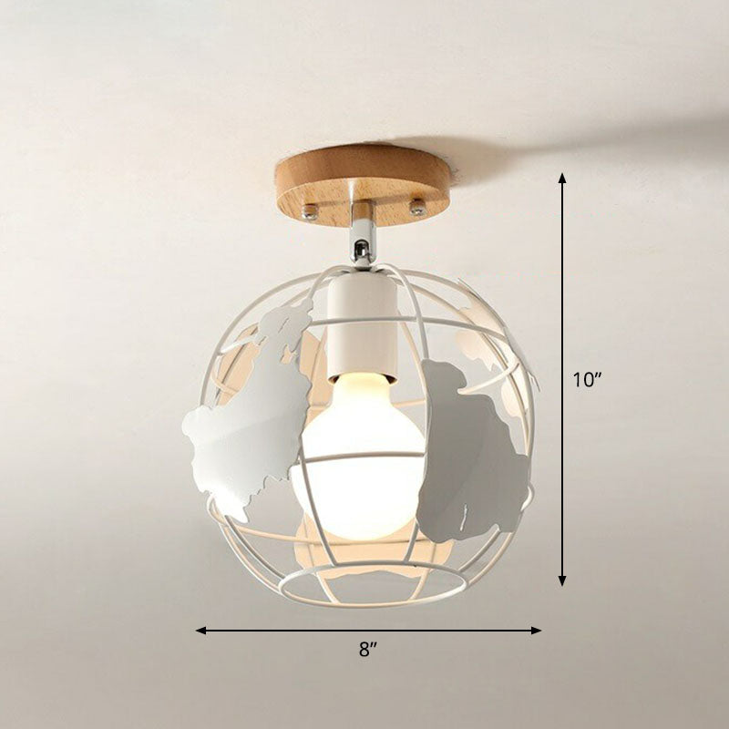 Geometrical Iron Semi Flush Mount Industrial Single-Bulb Entryway Flushmount Ceiling Light White Globe Clearhalo 'Ceiling Lights' 'Close To Ceiling Lights' 'Close to ceiling' 'Semi-flushmount' Lighting' 2241366