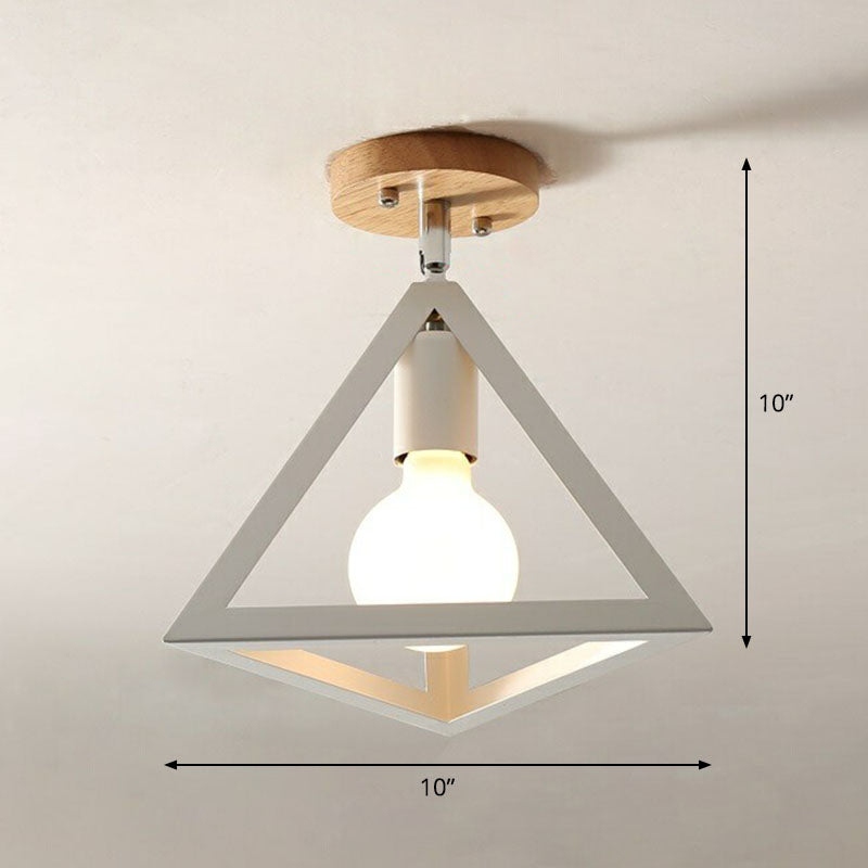 Geometrical Iron Semi Flush Mount Industrial Single-Bulb Entryway Flushmount Ceiling Light White Triangle Clearhalo 'Ceiling Lights' 'Close To Ceiling Lights' 'Close to ceiling' 'Semi-flushmount' Lighting' 2241367