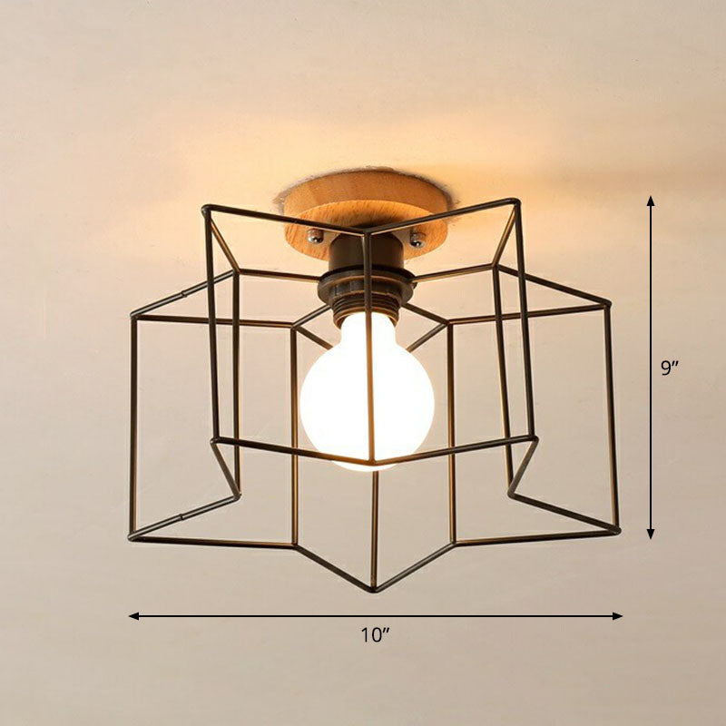 Geometrical Iron Semi Flush Mount Industrial Single-Bulb Entryway Flushmount Ceiling Light Black Star Clearhalo 'Ceiling Lights' 'Close To Ceiling Lights' 'Close to ceiling' 'Semi-flushmount' Lighting' 2241368