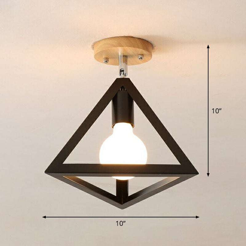 Geometrical Iron Semi Flush Mount Industrial Single-Bulb Entryway Flushmount Ceiling Light Black Triangle Clearhalo 'Ceiling Lights' 'Close To Ceiling Lights' 'Close to ceiling' 'Semi-flushmount' Lighting' 2241369
