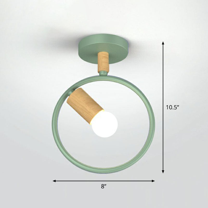 1-Light Semi Flush Fixture Antique Framed Iron Flush Mount Ceiling Light for Corridor Green Round Clearhalo 'Ceiling Lights' 'Close To Ceiling Lights' 'Close to ceiling' 'Semi-flushmount' Lighting' 2241383