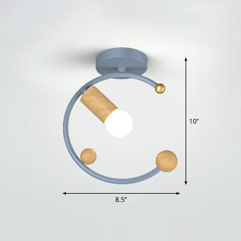 1-Light Semi Flush Fixture Antique Framed Iron Flush Mount Ceiling Light for Corridor Grey Semicircle Clearhalo 'Ceiling Lights' 'Close To Ceiling Lights' 'Close to ceiling' 'Semi-flushmount' Lighting' 2241387