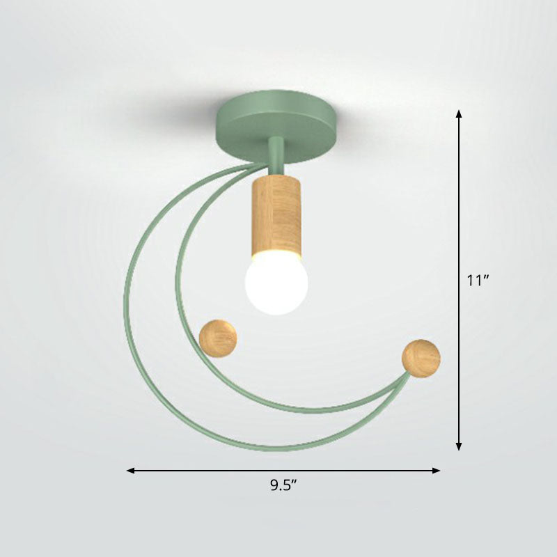 1-Light Semi Flush Fixture Antique Framed Iron Flush Mount Ceiling Light for Corridor Green Moon Clearhalo 'Ceiling Lights' 'Close To Ceiling Lights' 'Close to ceiling' 'Semi-flushmount' Lighting' 2241388