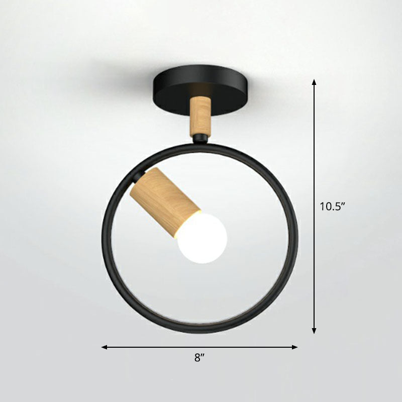 1-Light Semi Flush Fixture Antique Framed Iron Flush Mount Ceiling Light for Corridor Black Round Clearhalo 'Ceiling Lights' 'Close To Ceiling Lights' 'Close to ceiling' 'Semi-flushmount' Lighting' 2241389