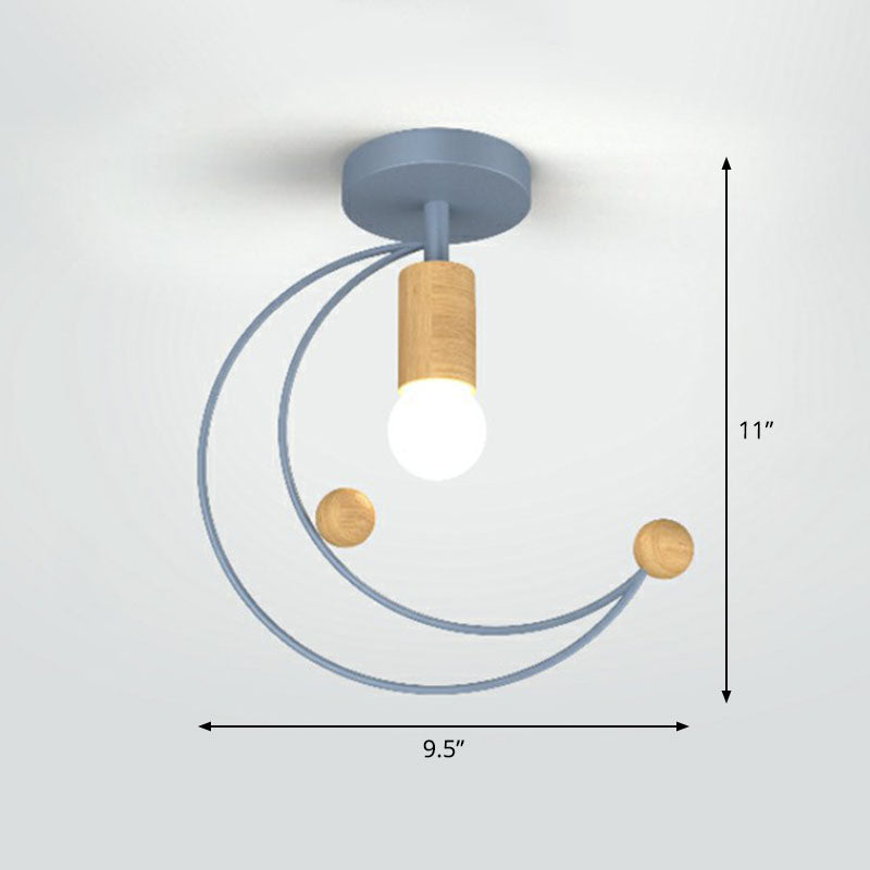 1-Light Semi Flush Fixture Antique Framed Iron Flush Mount Ceiling Light for Corridor Grey Moon Clearhalo 'Ceiling Lights' 'Close To Ceiling Lights' 'Close to ceiling' 'Semi-flushmount' Lighting' 2241390