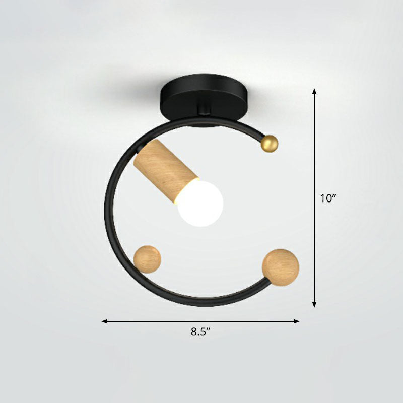 1-Light Semi Flush Fixture Antique Framed Iron Flush Mount Ceiling Light for Corridor Black Semicircle Clearhalo 'Ceiling Lights' 'Close To Ceiling Lights' 'Close to ceiling' 'Semi-flushmount' Lighting' 2241391