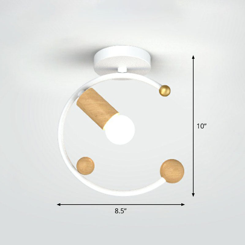 1-Light Semi Flush Fixture Antique Framed Iron Flush Mount Ceiling Light for Corridor White Semicircle Clearhalo 'Ceiling Lights' 'Close To Ceiling Lights' 'Close to ceiling' 'Semi-flushmount' Lighting' 2241394