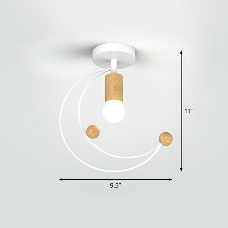 1-Light Semi Flush Fixture Antique Framed Iron Flush Mount Ceiling Light for Corridor White Moon Clearhalo 'Ceiling Lights' 'Close To Ceiling Lights' 'Close to ceiling' 'Semi-flushmount' Lighting' 2241395