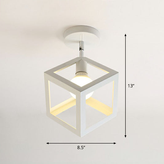 Retro Geometric Semi Flush Mount Lighting 1��Head Iron Flush Mount Fixture for Entryway White Square Clearhalo 'Ceiling Lights' 'Close To Ceiling Lights' 'Close to ceiling' 'Semi-flushmount' Lighting' 2241400