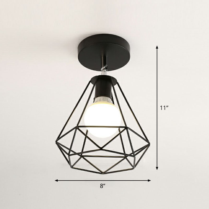 Retro Geometric Semi Flush Mount Lighting 1��Head Iron Flush Mount Fixture for Entryway Black Diamond Clearhalo 'Ceiling Lights' 'Close To Ceiling Lights' 'Close to ceiling' 'Semi-flushmount' Lighting' 2241405