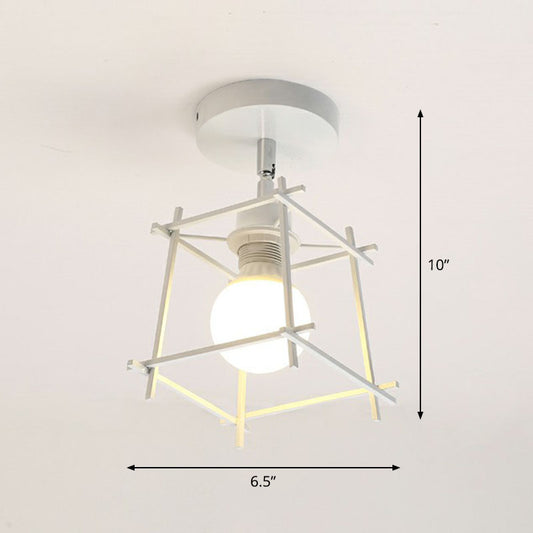 Retro Geometric Semi Flush Mount Lighting 1��Head Iron Flush Mount Fixture for Entryway White Square Plate Clearhalo 'Ceiling Lights' 'Close To Ceiling Lights' 'Close to ceiling' 'Semi-flushmount' Lighting' 2241410