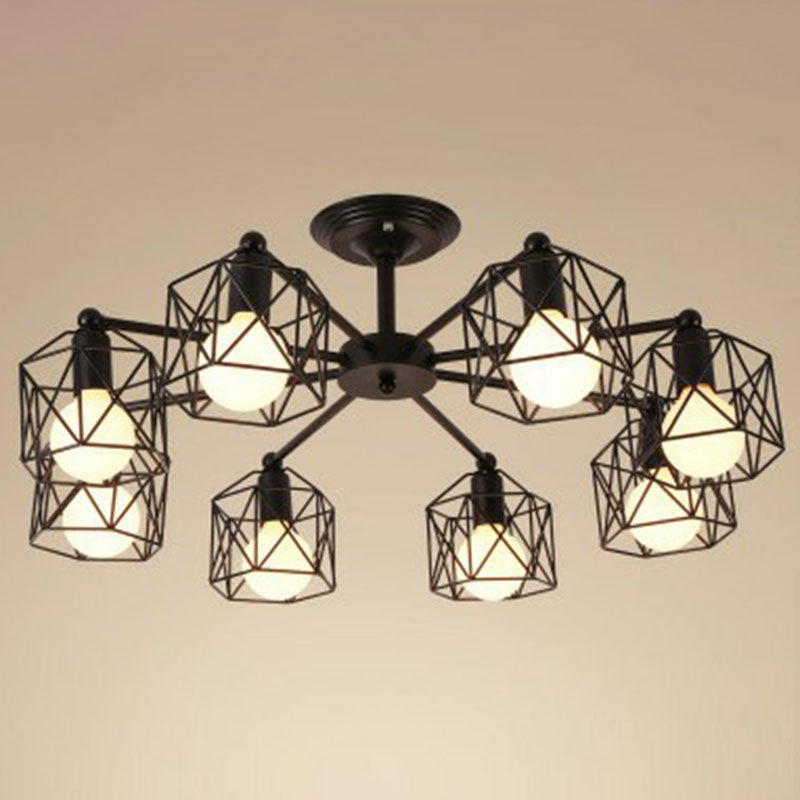 Iron Hexagonal Cage Suspension Light Simplicity Clothes Shop Chandelier Light in Black Clearhalo 'Cast Iron' 'Ceiling Lights' 'Chandeliers' 'Industrial Chandeliers' 'Industrial' 'Metal' 'Middle Century Chandeliers' 'Rustic Chandeliers' 'Tiffany' Lighting' 2241447