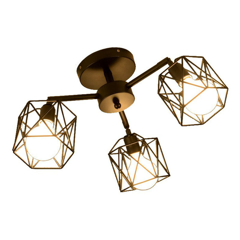 Iron Hexagonal Cage Suspension Light Simplicity Clothes Shop Chandelier Light in Black Clearhalo 'Cast Iron' 'Ceiling Lights' 'Chandeliers' 'Industrial Chandeliers' 'Industrial' 'Metal' 'Middle Century Chandeliers' 'Rustic Chandeliers' 'Tiffany' Lighting' 2241449