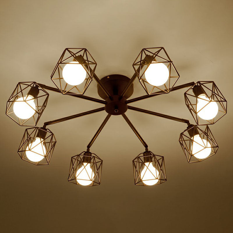 8 Bulbs Chandelier Lighting Retro Style Radial Iron Pendant Light in Black for Barbershop Clearhalo 'Cast Iron' 'Ceiling Lights' 'Chandeliers' 'Industrial Chandeliers' 'Industrial' 'Metal' 'Middle Century Chandeliers' 'Rustic Chandeliers' 'Tiffany' Lighting' 2241450