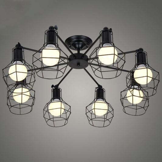 8 Bulbs Chandelier Lighting Retro Style Radial Iron Pendant Light in Black for Barbershop Black Circle Clearhalo 'Cast Iron' 'Ceiling Lights' 'Chandeliers' 'Industrial Chandeliers' 'Industrial' 'Metal' 'Middle Century Chandeliers' 'Rustic Chandeliers' 'Tiffany' Lighting' 2241452