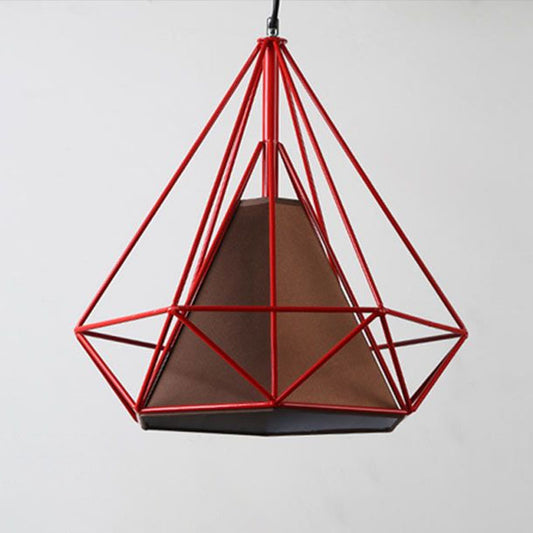 Simplicity Diamond Frame Hanging Light 1��Bulb Iron Pendant Lighting Fixture for Restaurant Red Clearhalo 'Ceiling Lights' 'Industrial Pendants' 'Industrial' 'Middle Century Pendants' 'Pendant Lights' 'Pendants' 'Tiffany' Lighting' 2241507_2534781b-08be-447e-a5b0-5a132e040337