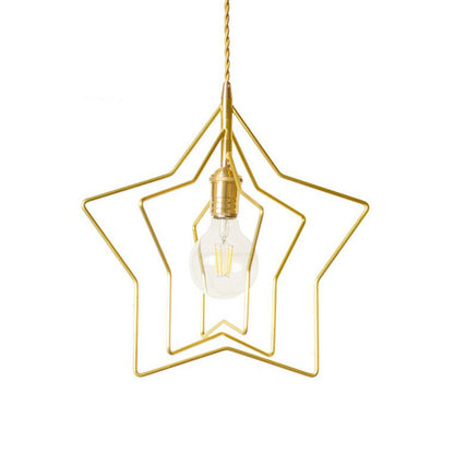 Star Frame Iron Suspension Lighting Retro Style 1 Head Restaurant Pendant Ceiling Light in Gold Gold Star Clearhalo 'Art Deco Pendants' 'Cast Iron' 'Ceiling Lights' 'Ceramic' 'Crystal' 'Industrial' 'Metal' 'Pendant Lights' 'Tiffany' Lighting' 2241514