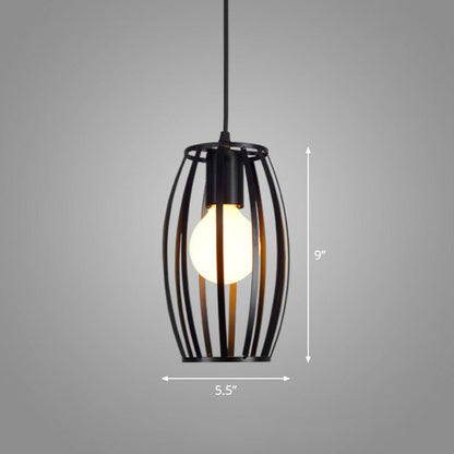 Geometric Cage Iron Hanging Light Simplicity 1��Bulb Corridor Pendant Light Fixture in Black Black Oval Clearhalo 'Ceiling Lights' 'Industrial Pendants' 'Industrial' 'Middle Century Pendants' 'Pendant Lights' 'Pendants' 'Tiffany' Lighting' 2241536_a90b81a2-6c2d-4bef-bf97-a671793787fd