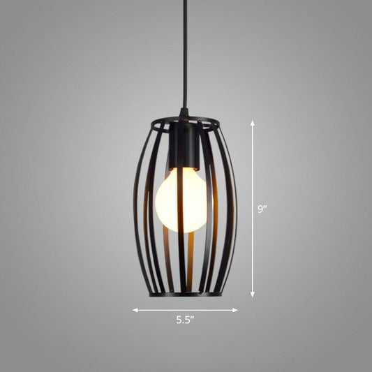 Geometric Cage Iron Hanging Light Simplicity 1��Bulb Corridor Pendant Light Fixture in Black Black Oval Clearhalo 'Ceiling Lights' 'Industrial Pendants' 'Industrial' 'Middle Century Pendants' 'Pendant Lights' 'Pendants' 'Tiffany' Lighting' 2241536_a90b81a2-6c2d-4bef-bf97-a671793787fd