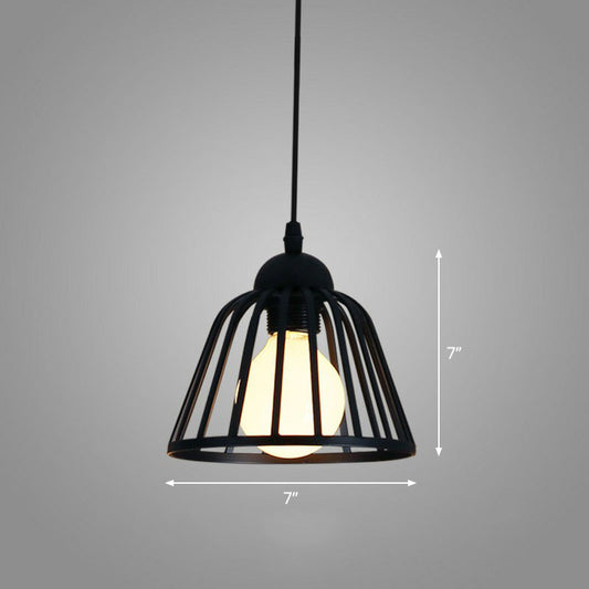 Geometric Cage Iron Hanging Light Simplicity 1��Bulb Corridor Pendant Light Fixture in Black Black Semicircle Clearhalo 'Ceiling Lights' 'Industrial Pendants' 'Industrial' 'Middle Century Pendants' 'Pendant Lights' 'Pendants' 'Tiffany' Lighting' 2241537_d632677e-4c62-4735-abe0-aeeace2ef65d