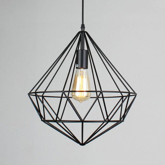 Iron Gemstone Frame Suspension Lighting Retro Style 1��Head Restaurant Pendant Ceiling Light in Black Black B Clearhalo 'Ceiling Lights' 'Industrial Pendants' 'Industrial' 'Middle Century Pendants' 'Pendant Lights' 'Pendants' 'Tiffany' Lighting' 2241544_b5a0e022-c629-4dba-a887-ea7bb0716ce7