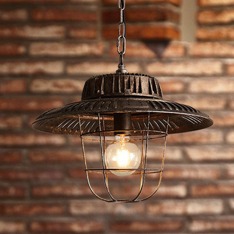 Vintage Pot Cover Ceiling Light Single Iron Hanging Pendant Light in Antique Black Clearhalo 'Art Deco Pendants' 'Black' 'Cast Iron' 'Ceiling Lights' 'Ceramic' 'Crystal' 'Industrial Pendants' 'Industrial' 'Metal' 'Middle Century Pendants' 'Pendant Lights' 'Pendants' 'Rustic Pendants' 'Tiffany' Lighting' 2241552