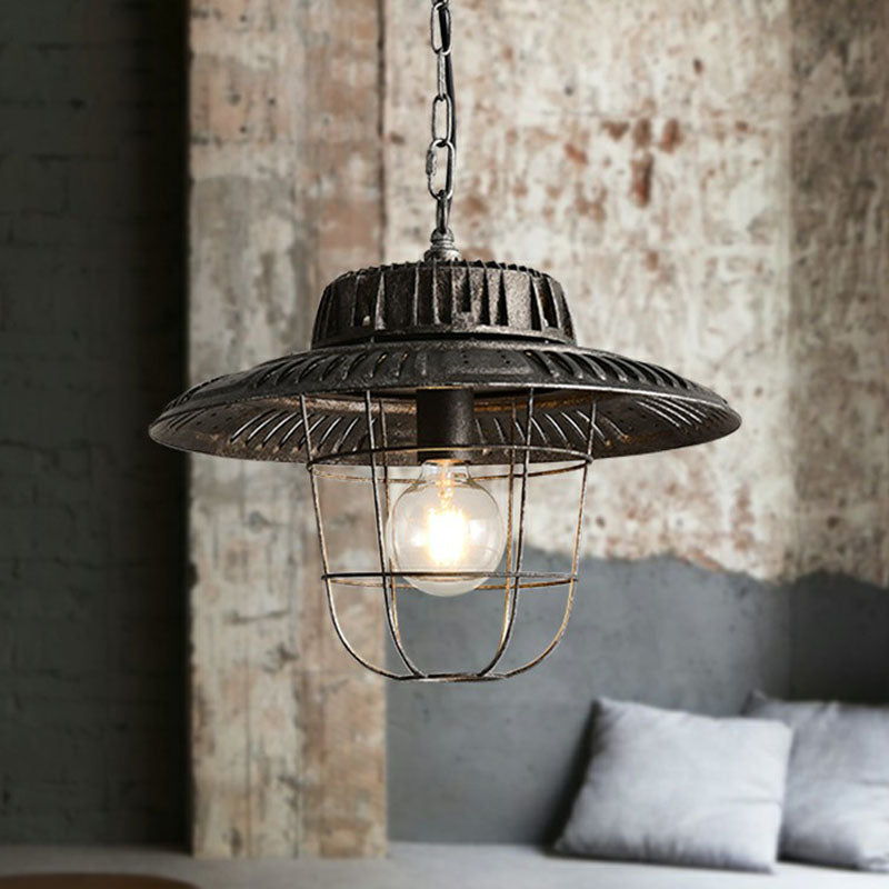 Vintage Pot Cover Ceiling Light Single Iron Hanging Pendant Light in Antique Black Clearhalo 'Art Deco Pendants' 'Black' 'Cast Iron' 'Ceiling Lights' 'Ceramic' 'Crystal' 'Industrial Pendants' 'Industrial' 'Metal' 'Middle Century Pendants' 'Pendant Lights' 'Pendants' 'Rustic Pendants' 'Tiffany' Lighting' 2241554