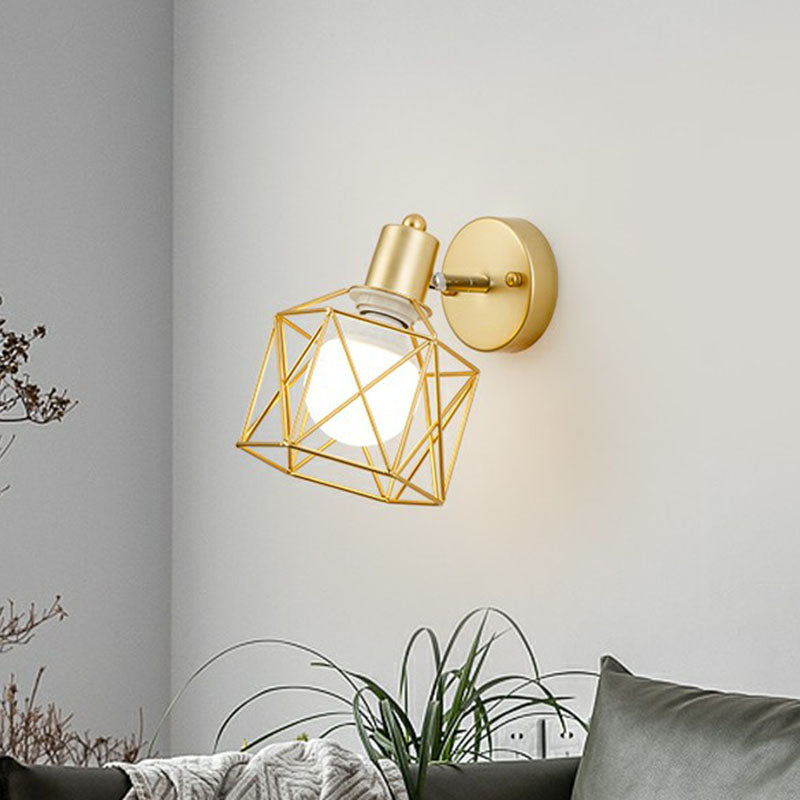 Antique Hexagonal Wall Mount Light Single Iron Rotatable Wall Light Fixture in Gold Clearhalo 'Art deco wall lights' 'Cast Iron' 'Glass' 'Industrial wall lights' 'Industrial' 'Middle century wall lights' 'Modern' 'Rustic wall lights' 'Tiffany' 'Traditional wall lights' 'Wall Lamps & Sconces' 'Wall Lights' Lighting' 2241587