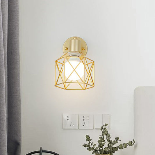 Antique Hexagonal Wall Mount Light Single Iron Rotatable Wall Light Fixture in Gold Clearhalo 'Art deco wall lights' 'Cast Iron' 'Glass' 'Industrial wall lights' 'Industrial' 'Middle century wall lights' 'Modern' 'Rustic wall lights' 'Tiffany' 'Traditional wall lights' 'Wall Lamps & Sconces' 'Wall Lights' Lighting' 2241590