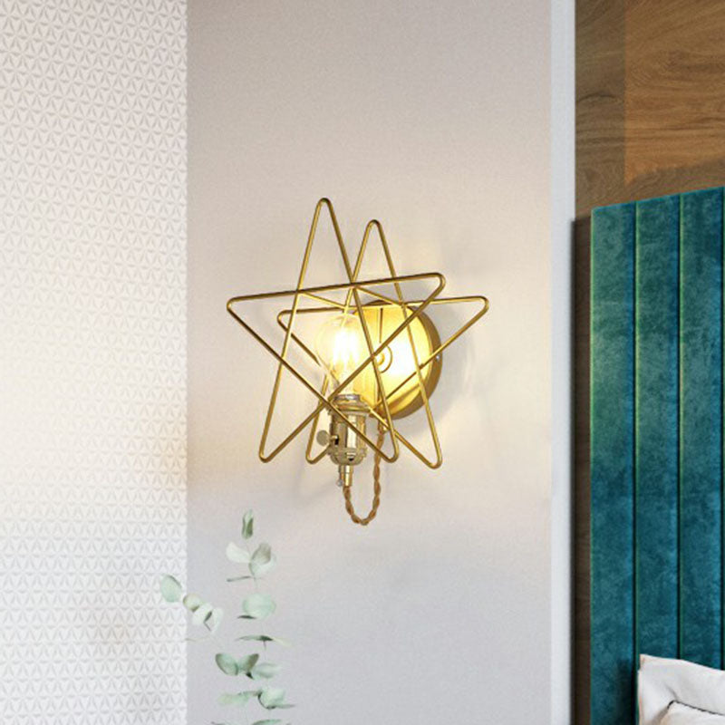 Star Cage Metallic Wall Lamp Simplicity 1 Bulb Bedside Wall Light Fixture in Gold Clearhalo 'Art deco wall lights' 'Cast Iron' 'Glass' 'Industrial wall lights' 'Industrial' 'Middle century wall lights' 'Modern' 'Rustic wall lights' 'Tiffany' 'Traditional wall lights' 'Wall Lamps & Sconces' 'Wall Lights' Lighting' 2241593