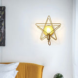 Star Cage Metallic Wall Lamp Simplicity 1 Bulb Bedside Wall Light Fixture in Gold Clearhalo 'Art deco wall lights' 'Cast Iron' 'Glass' 'Industrial wall lights' 'Industrial' 'Middle century wall lights' 'Modern' 'Rustic wall lights' 'Tiffany' 'Traditional wall lights' 'Wall Lamps & Sconces' 'Wall Lights' Lighting' 2241595