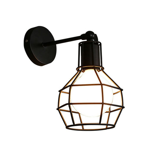 Iron Caged Wall Light Retro Style 1 Head Living Room Wall Lighting Fixture in Black Clearhalo 'Art deco wall lights' 'Cast Iron' 'Glass' 'Industrial wall lights' 'Industrial' 'Middle century wall lights' 'Modern' 'Rustic wall lights' 'Tiffany' 'Traditional wall lights' 'Wall Lamps & Sconces' 'Wall Lights' Lighting' 2241603