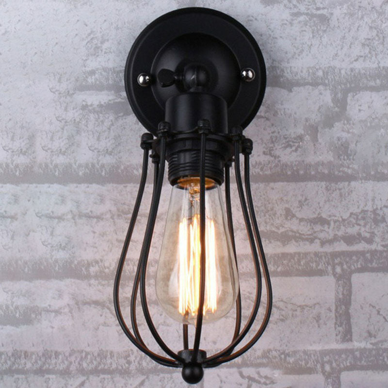 Vintage Grapefruit Cage Wall Light Fixture Single-Bulb Iron Wall Mounted Lamp in Black Black Clearhalo 'Art deco wall lights' 'Cast Iron' 'Glass' 'Industrial wall lights' 'Industrial' 'Middle century wall lights' 'Modern' 'Rustic wall lights' 'Tiffany' 'Traditional wall lights' 'Wall Lamps & Sconces' 'Wall Lights' Lighting' 2241611