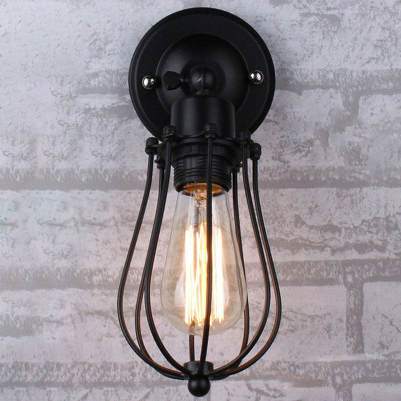 Vintage Grapefruit Cage Wall Light Fixture Single-Bulb Iron Wall Mounted Lamp in Black Black Clearhalo 'Art deco wall lights' 'Cast Iron' 'Glass' 'Industrial wall lights' 'Industrial' 'Middle century wall lights' 'Modern' 'Rustic wall lights' 'Tiffany' 'Traditional wall lights' 'Wall Lamps & Sconces' 'Wall Lights' Lighting' 2241611